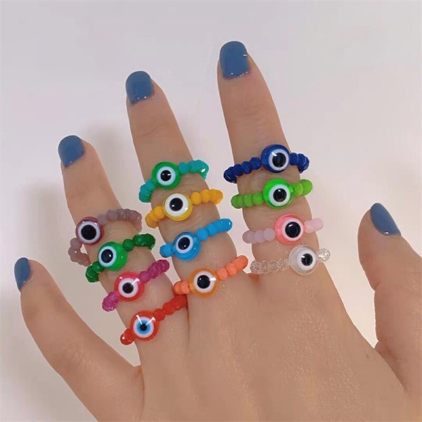Färgglada Transparent Harts Akryl Kristallpärlor Ringar Mode Lucky Turkish Evil Eye Ring för kvinnor Tjej Trend Estetiska smycken style 1