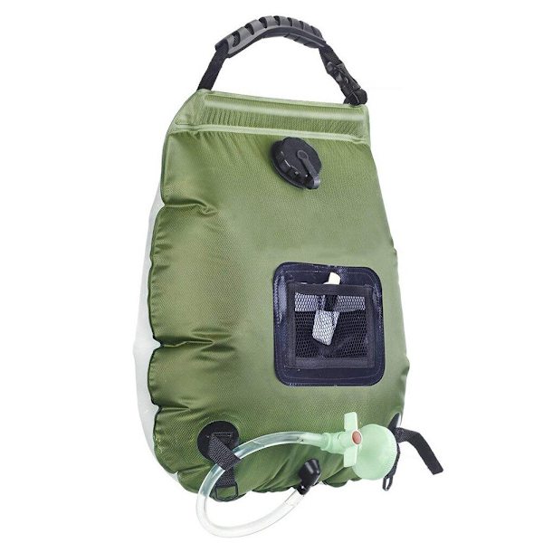 20L utomhusbadväska Solar Vandring Camping Duschväska Bärbar Värme Badvatten Förvaringsväska Slang Bytbar Duschhuvud Green