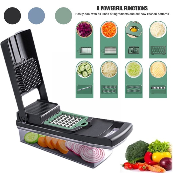 15 i 1 Grönsaksfrukthackare Skärare Lökhackare Rivfräs Äggskärare Skärmaskin Multifunktionsverktyg Separator Kök P6e5 Green