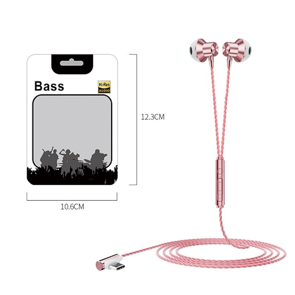 Stark bas Typ-C in-ear trådade hörlurar Ergonomi Pink
