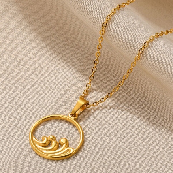 Rostfritt stål Guldfärg Havshalsband Sol Måne Sjöstjärna Whale Stjärtskal Ocean Wave Halsband Dam Flicka Sommar Strandsmycken N05538G