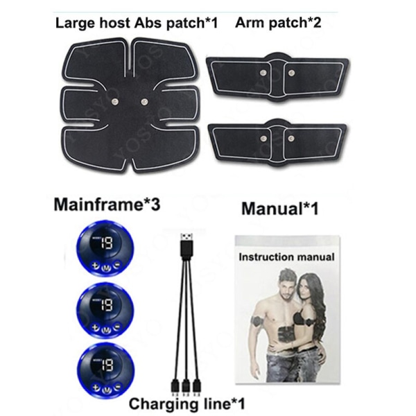 EMS Magbälte ABS-stimulator Pulsmuskeltränare Arm- och benträning Kontor Hemgym Fitness USB uppladdningsbar USB6Pack3in1