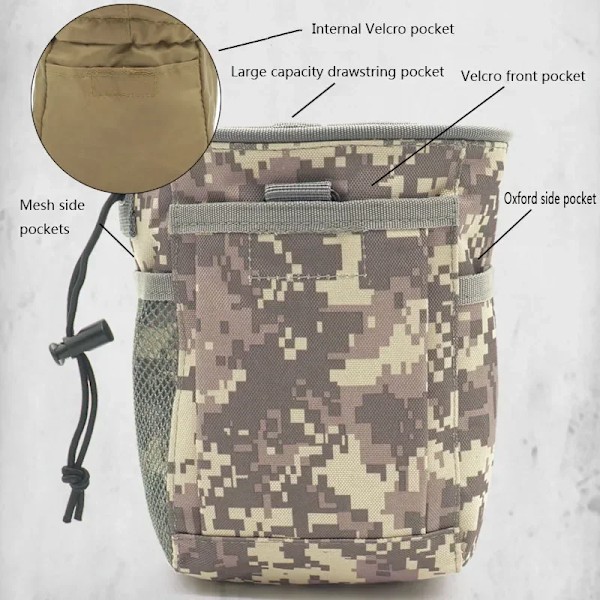 Tactical Molle Dragsko Magasin Dump Pouch Justerbar Utility Bälte Fanny Hip Hölster Bag Outdoor Ammo Förvaringspaket ACU