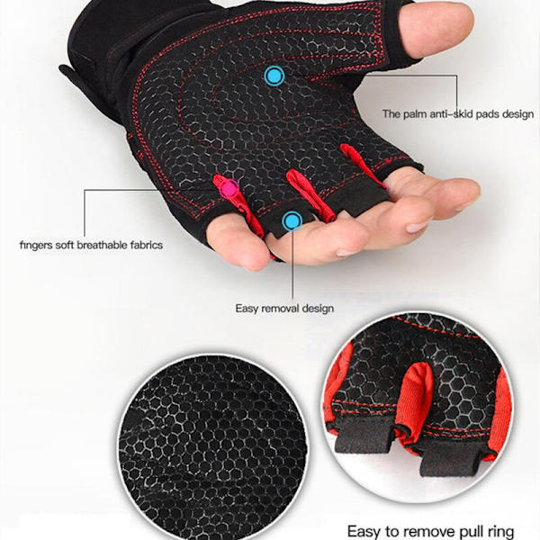 Män Gym Handskar Tyngdlyftning Bodybuilding Training Black Red M