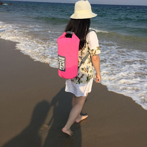 PVC Vattentät Torrväska 5L/10L/15L/20L/30L Utomhusdykning Vikbar förvaring Strandsimväska Rafting River Ocean Ryggsäck 15L Black