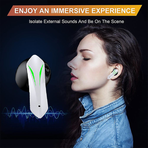 Wireless Gaming Earbuds, bluetooth 5.2 Earbud In-ear Gaming Headphones Auto Pairing Touch Enabled Cool Light hörlurar med mikrofon för PC Mobile Ga White