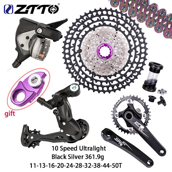 ZTTO Ultralight 10 Speed ​​Shift Set MTB Bike 32/34/36T Kedjehjul Vevsats 11-46/50T Cassette Groupset 1X10 Bakväxel del 10S 50T Black Silver 170mm