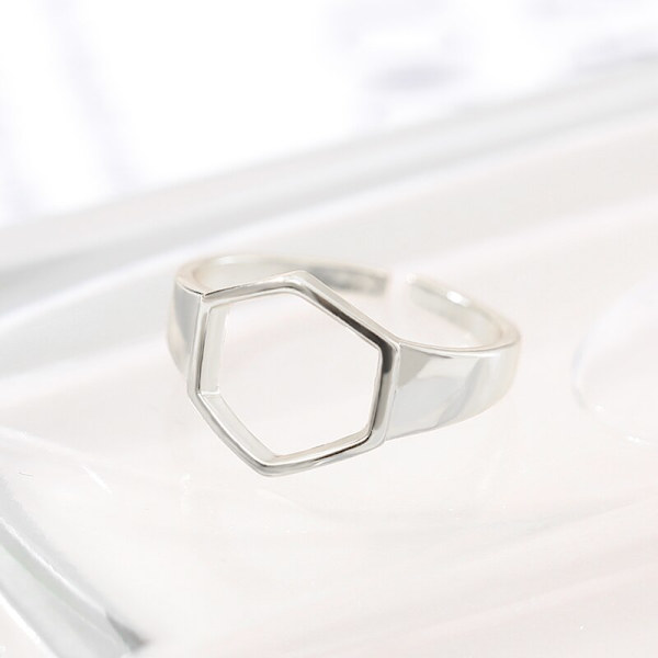 Minimalistiska Hexagon Honeycomb Ringar Geometriska Smycken Justerbar Bikupa Öppen Ring anillos mujer Silver Plated Resizable