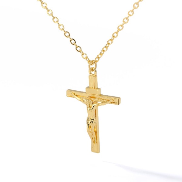Rostfritt stål Jesus Cross Halsband För Kvinnor Coola Män Accessoar Mode Jesus Christ Cross Hänge Halsband Smycken Gold-color