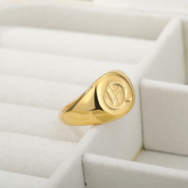 Gamla engelska bokstäver Ringar För Kvinnor Män Finger Smycken Ringar Storlek 8 Rostfritt stål Initialer Round Top Stämplade Ringar Gold-color I