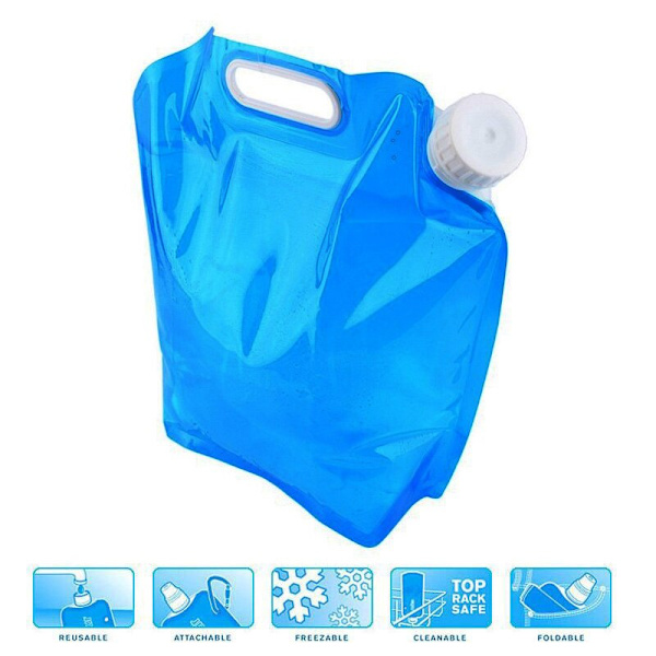 5L 10L hopfällbar vattenpåse PE smaklös säkerhetsförsegling Bärbar dricksvattenbehållare Överlevnadsförvaringspåse för campingvandring BBQ 10L Blue with Tap