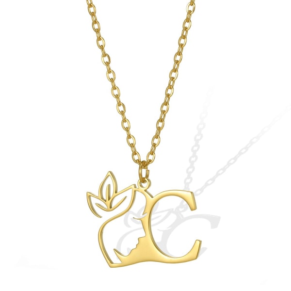 Pretty Women Brev Blomma Halsband Rostfritt stål Guld Färg Inledande hänge Halsband Alfabet Smycken Flicka Present Gratis frakt 45cm C