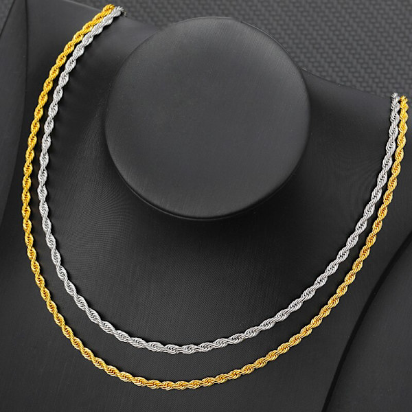 Tjock Twist Chain Halsband Män Mode Smycken Rostfritt Stål Hane 60CM Fet rep Chain Halsband Bästa presenterna till pojkvän 40cm Gold-color