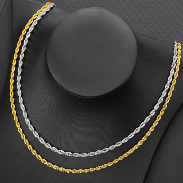 Tjock Twist Chain Halsband Män Mode Smycken Rostfritt Stål Hane 60CM Fet rep Chain Halsband Bästa presenterna till pojkvän 50cm Gold-color