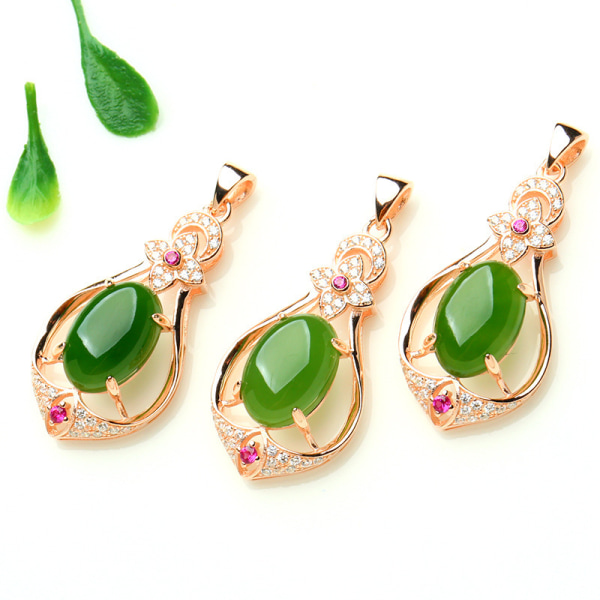 Koreansk stil Silverpläterad Choker Naturligt Jaspishänge Hetian Jade Halsband Dammode Jadehänge Ornament Tillverkare Rose Gold Water Wave Chain