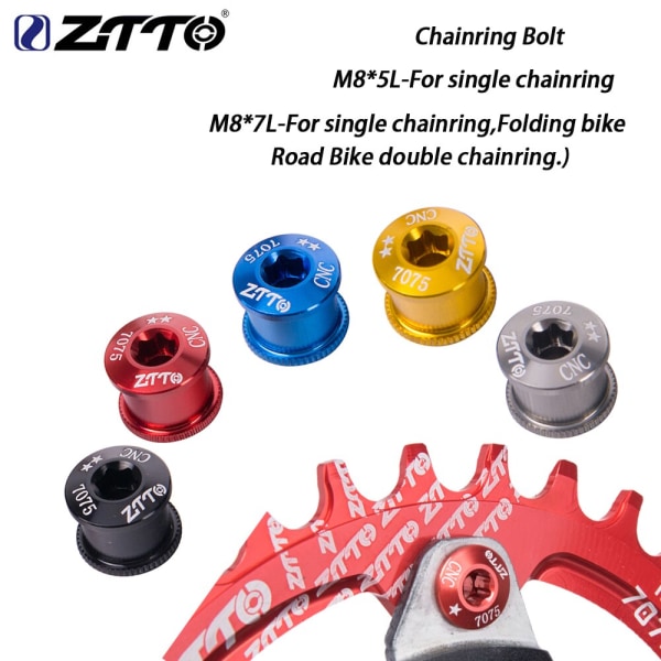 ZTTO MTB landsvägscykel 5 ST Kedjeringbult M8*5L M8*7L Cykel Kedjehjulsskruvar CNC 7075 Cykelskivskruv för vevsats 5mm 5pcs Black