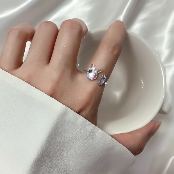 Söt kanin Månstensöppningsringar för kvinnor Korean Sweet Shiny Zircon Justerbar Fingerring Kvinna Trendig Party Smycken Present style12