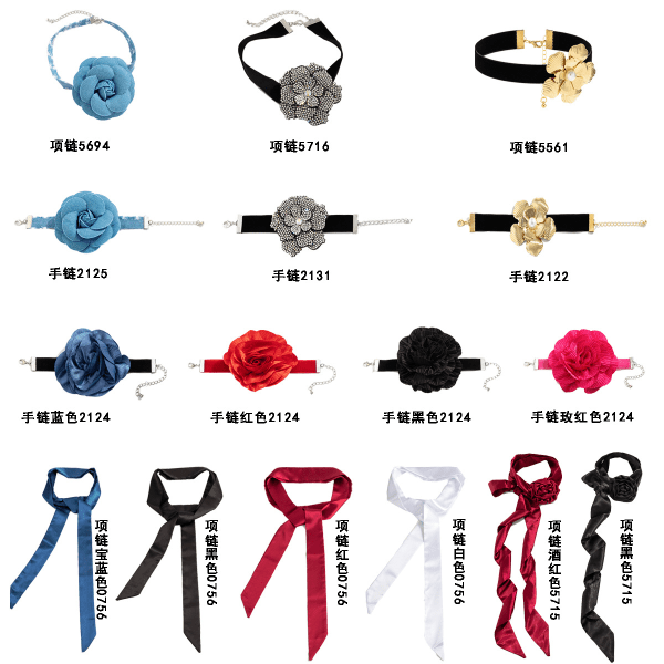 OEM-bearbetning anpassade nisch vintage krage Rose Camellia Choker tofs satin blomma halsband 02 Black 5715