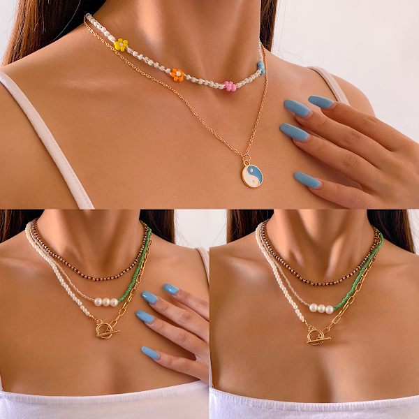 Retro kontrastfärg Risformade pärlor Strängade pärlor Halsband Dam enkel bohemisk tofs handvävt halsband Style 2 Gold 2160