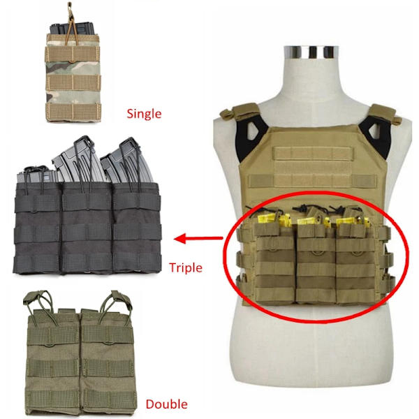 Tactical Single/Dubbel/Triple Molle Magazine Pouches Military Airsoft AK 7.62 5.56mm M4 AR 15 Rifle Mag Bag Jakttillbehör Black Triple Pouch