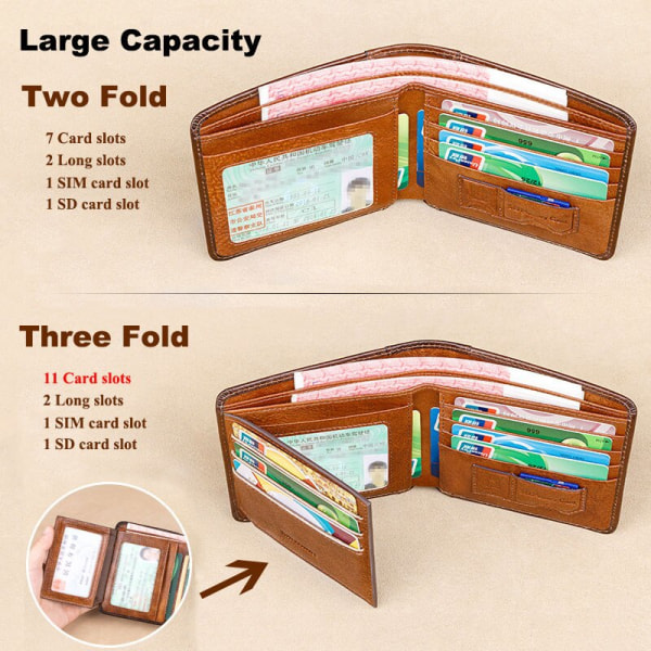 Herr RFID-blockerande plånbok i äkta läder Bifold Vintage Slim Kort Multi Stor kapacitet Koskinnsväska Pengaklämma D