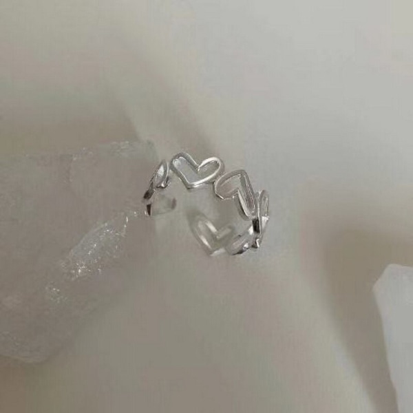 Silverfärg Ihålig hjärtform Öppen Ring Set Design Söt Mode Kärlek Smycken För Kvinnor Tjejpresenter Justerbar födelsedagsfest style5