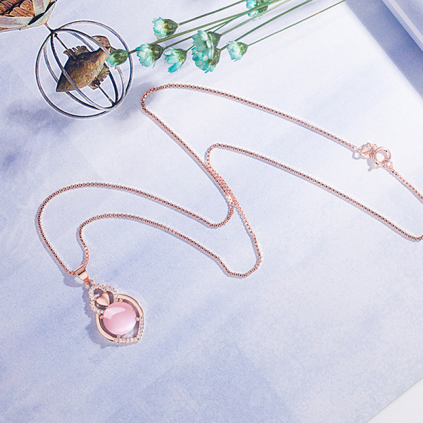 Enkelt hänge i koreansk stil, Furongshi, litet kärlekshänge, mikroinlagt zirkon, roséguld, hänge Choker Rose gold box chain