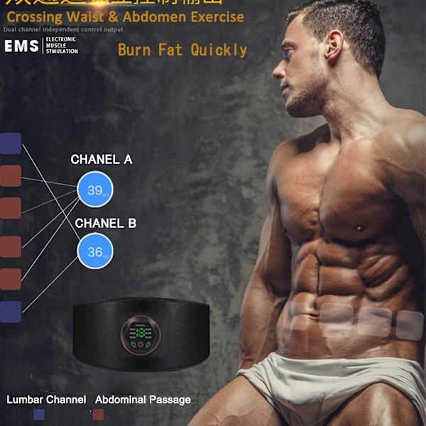 Muskelstimuleringsbälte Elektrisk ABS-stimulatortränare EMS Magtränare Toning Bälten Fitness Träning Gym Träning Black