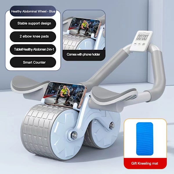 2 i 1 Abdominal Roller Wheel Silent Automatic Reb Blue with Timer