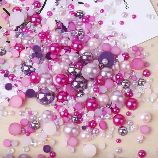 Flat Back Mix Resin Rhinestone and Pearl Beads For Craft Mix Pearls Rhinestones for Nails Face Art tumblers 3-10mm 50g Color 2