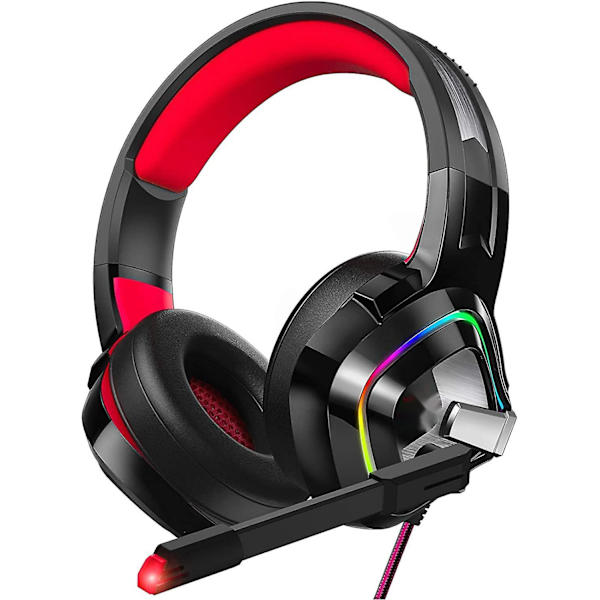 Spelheadset för Ps4, Ps5, Xbox One, PC, Kabelanslutna hörlurar med ljudisolering Mikrofon, Led Rgb-ljus, surroundljud för bärbar dator