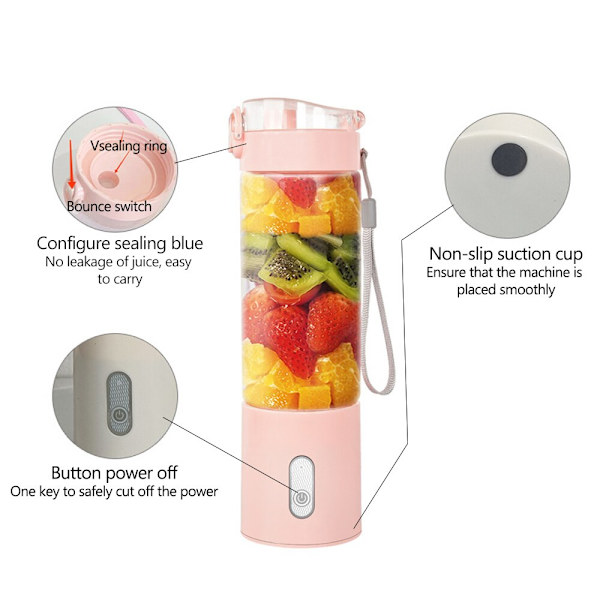 Mini Fresh Juice Uppladdningsbar Blender Smoothie Portabel Juicer Blender Matberedare USB Citrus Vitamer Emon Fruktmixer Cup white 400ml