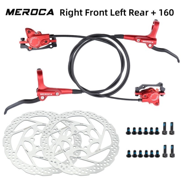 MEROCA MTB Hydrauliska bromsar Cykelset Set För Mountainbike Dubbeltryckande kolvok Med Rotor 160mm Cykling ME2 A Set Red 160
