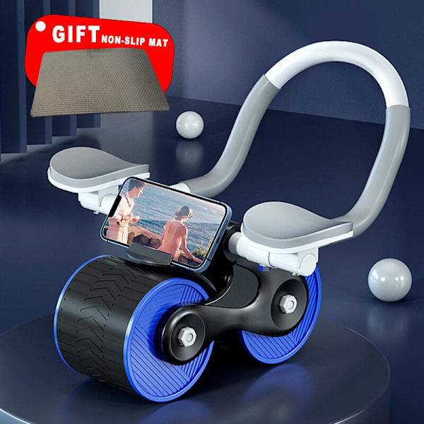 Ab Roller Wheel Automatisk Rebound Med Counter Anti-slip Maghjul Push-up Roll Trainer Gym Hem träningsutrustning Blue