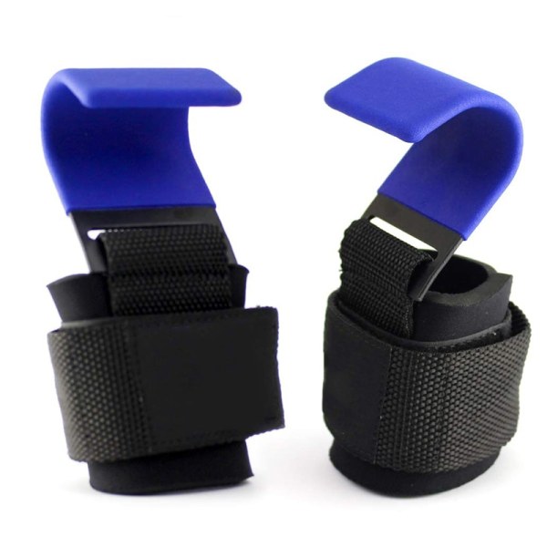 Tyngdlyftande krokgrepp med handledslindningar Hand-Bar Handledsrem Gym Fitness Krok Viktrem Pull-Ups Power Lifting Handskar blue hooks