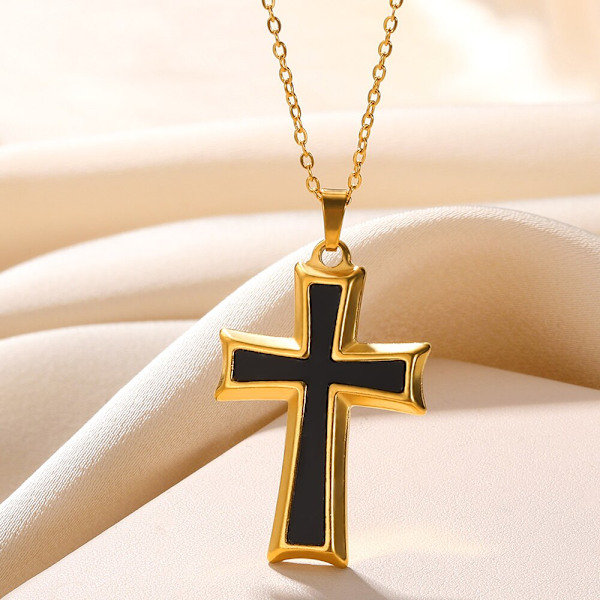 Svart akryl guld färg kors halsband kvinnor män 45cm N05597G