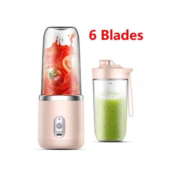 Bärbar Juicer Cup Frukt Juicer Juice Cup Automatisk Mini Elektrisk Juicer Smoothie Blender Ice CrushCup 6 blad dubbel kopp pink with cup