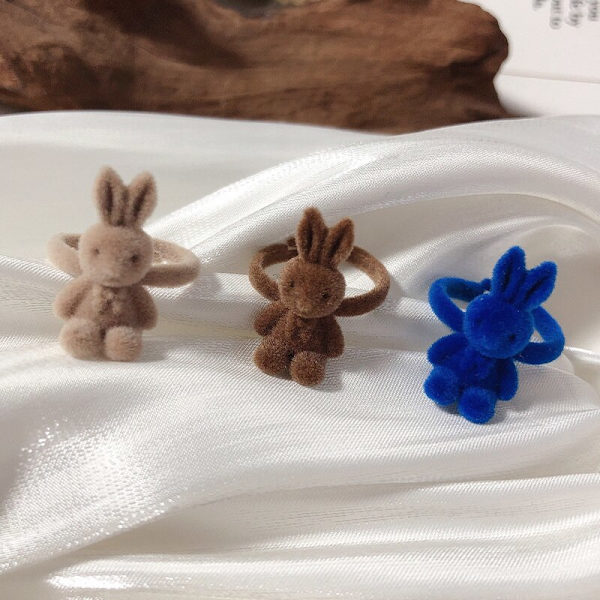 Flocking rosett knut fingerring justerbar söt söt kanin ringar tecknad index ring handgjord plysch kanin bowknot smycken present style 9