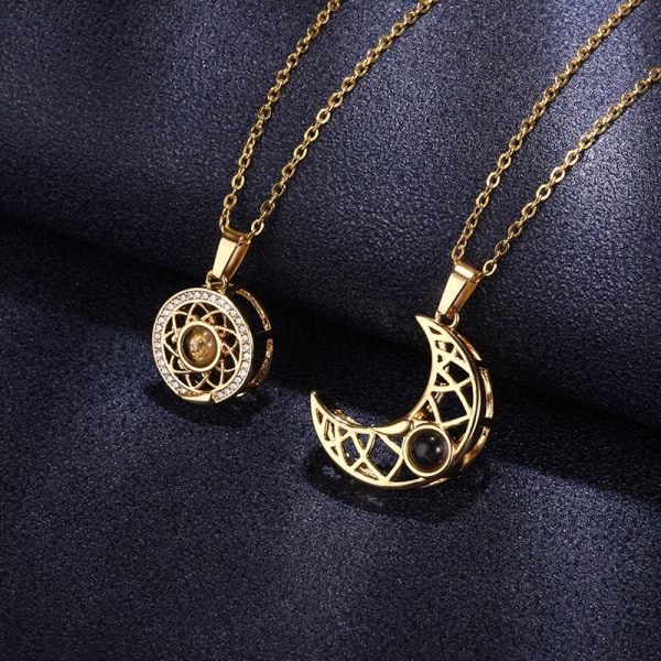 Zirconia Sun Moon Halsband Set Glow Projection 100 Language I Love You Statement Halsband För Kvinnor Presenter Smycken Bijoux Femme N03173P