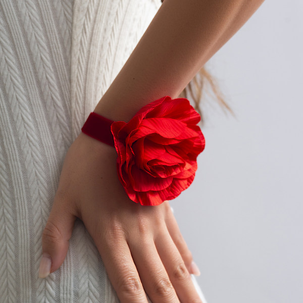 Smycken nisch Vintage krage Rose Camellia Chocker tofs satin blomma halsband 08 Bracelet Red 2124