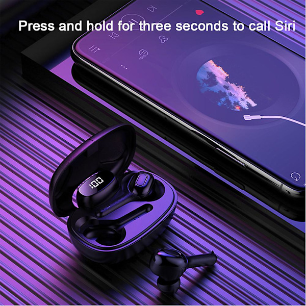 Trådlösa hörlurar med uppslukande ljud 5.0 Bluetooth In-ear-hörlurar med case/snabbparande stereosamtal/inbyggda mikrofoner black