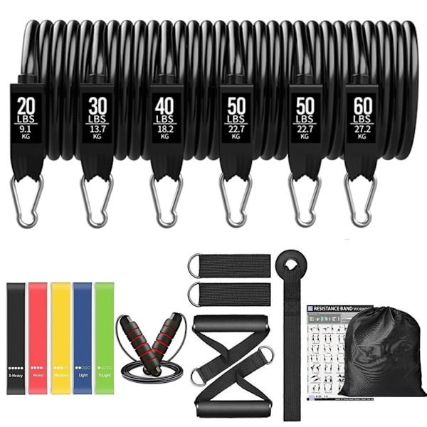 Träningsbar Fitness Motståndsband Set Pilates Yoga Pull Rope Träningsträning Expander Gymutrustning för hemkroppsbyggande 250lbs-19pcs