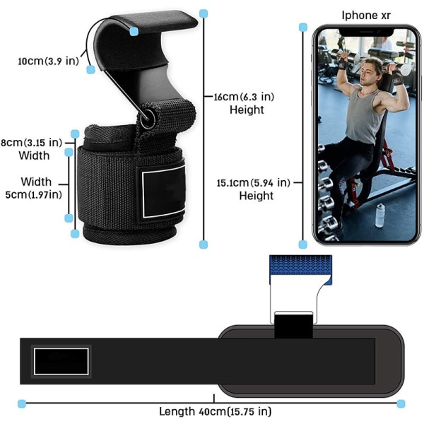 Lyftremmar Power Marklyft Vikt Gym Handskar Tunglyft Handled Duty Ups Viktkrokar Lyftremmar Pad Grips Lyft Drag 2PCS Blue