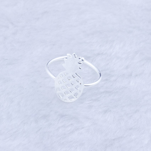 Rose Fruit Anelli Donna Söta Tropiska Ananas Ringar För Kvinnor Bague Tiny Ananas Justerbara Midi Ringar Herr Smycken Silver Plated Resizable