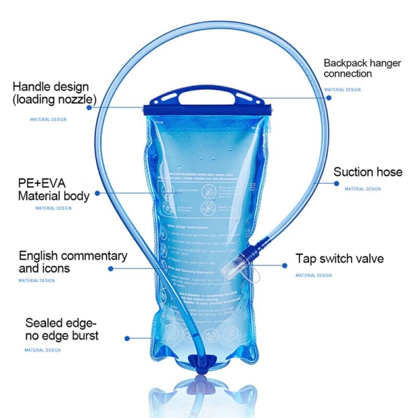 GRATIS KNIGHT Hydration Bladder 2 liters vattenreservoar Vattenförvaring Blåsväska Hydration Pack Ersättning för vandring och cykling 2L