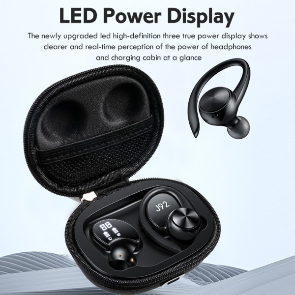 2022 J92 Bluetooth 5.0 hörlurar LED Display Ear Ho Black