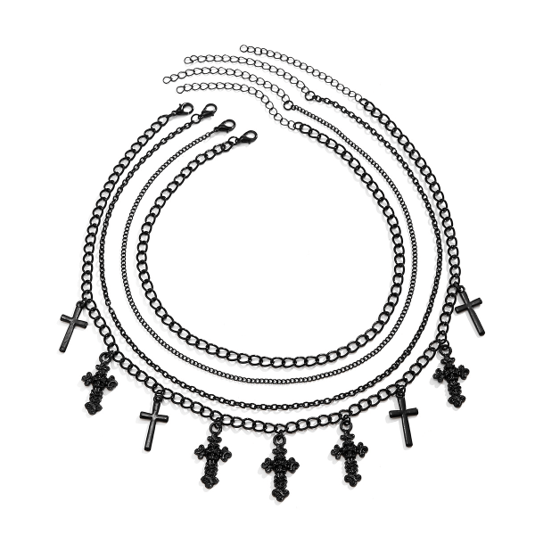 Prydnad Halloween flerlagers kors tofs halsband Sweet Cool Chain Svart nisch kvinnligt halsband Black 4303
