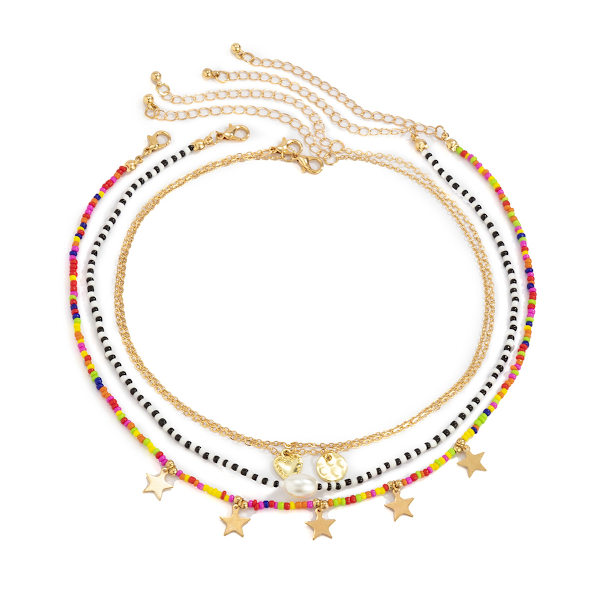 Retro kontrastfärg Risformade pärlor Strängade pärlor Halsband Dam enkel bohemisk tofs handvävt halsband Style 2 Gold 2160