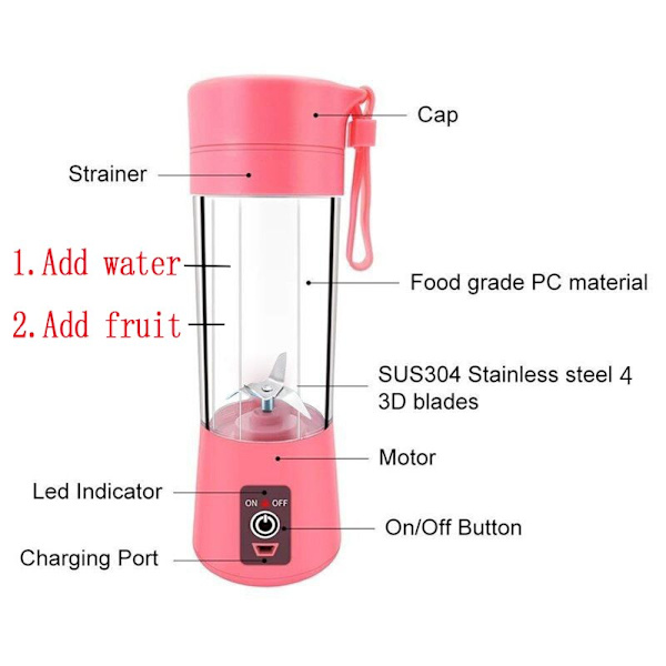 Bärbar minijuicer Elektrisk blender USB fruktblandare Fruktmat Milkshake Blender Multifunktionsjuicemaskin pink