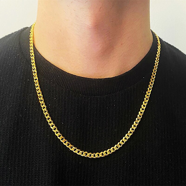 4MM Bredd Kubansk Link Chain Choker Halsband Kvinnor Män Mode Smycken Längd 16,9/17,7/19,7/21,7/23,6 tum Kubansk Chain Halsband 43CM(16.9 Inch) Gold-color